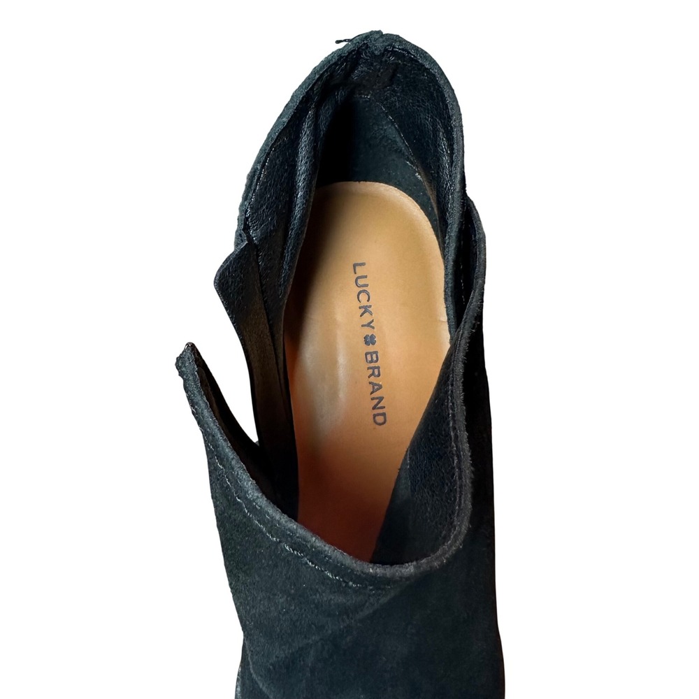 Lucky Brand Womens Black Suede Wedge‎ Ankle Boots Side Zip Almond Toe 8M - Picture 7 of 9